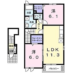 ルナ　フィオーレ 2階2LDKの間取り