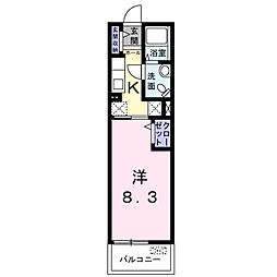 サンリットIII 2階1Kの間取り