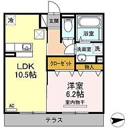シャンベルタン　Ｂ棟 1階1LDKの間取り