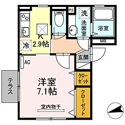 カトル・セゾン 1Kの間取図画像