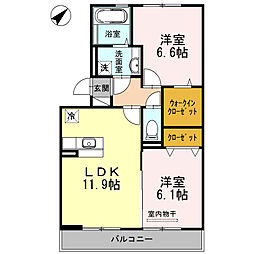ヴァン・エスポワール　A棟 3階2LDKの間取り