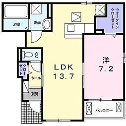アルカンシェル 1階1LDKの間取り
