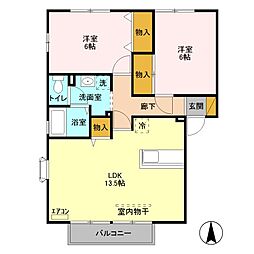 グランモア曙C 2LDKの間取図画像