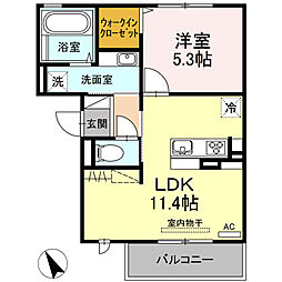 ブルーム 2階1LDKの間取り