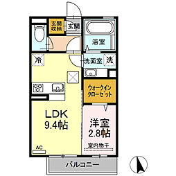 パラティウム 1階1LDKの間取り