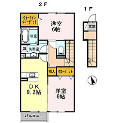 プリマヴェーラ 2階2DKの間取り