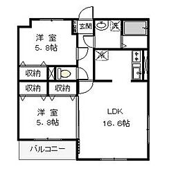 アクシア 2LDKの間取図画像