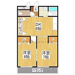 ラ・セゾン大貫 2DKの間取図画像