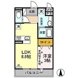 ラ・サンテA 1LDKの間取図画像