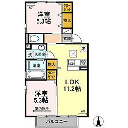 フィールドヴィレッジI 1階2LDKの間取り