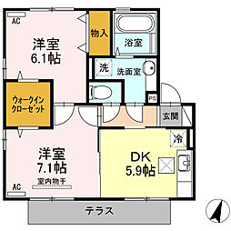 ブルースカイ佐土原 2DKの間取図画像
