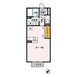 サニーフラット 1階ワンルームの間取り