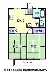 パナハイツカトレア 1階2DKの間取り