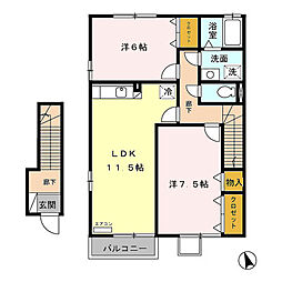 リュエル シャトン　Ｂ 2階2LDKの間取り