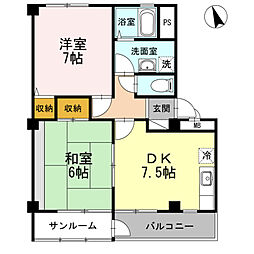 ヴィべールＪ 2階2DKの間取り