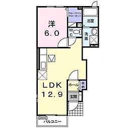 サニー鎗町1 1LDKの間取図画像