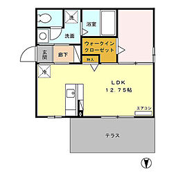 ロイヤルガーデン砺波II　Ｂ 1階1LDKの間取り