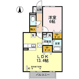 ボヌールB 1LDKの間取図画像