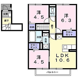 Ｐｌｅａｓｕｒｅ（プレジャー） 2階3LDKの間取り