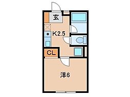 ルフトワン三葛 1階1Kの間取り