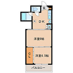 シャングリラ大和町 2DKの間取図画像