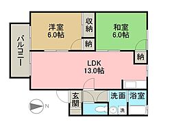 シーサイドセジュール 2階2LDKの間取り