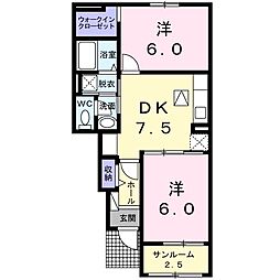 カルムA 2DKの間取図画像