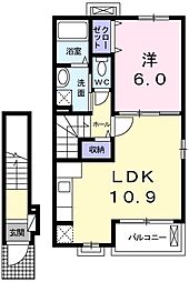 フラン・ミュール 2階1LDKの間取り