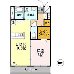 ラ・ティーダ 1階1LDKの間取り