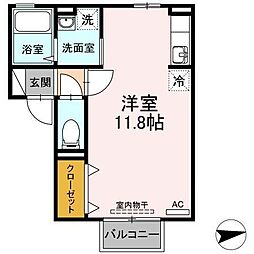 プレジオII 2階ワンルームの間取り