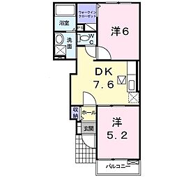エルレイドひかりB 2DKの間取図画像