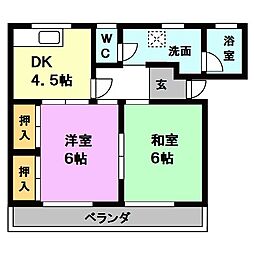森ハイツ2 2DKの間取図画像
