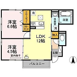 リバーパレスD 2LDKの間取図画像