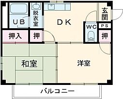 ハイツ晃武 2DKの間取図画像