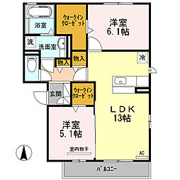 エスポワール 2LDKの間取図画像
