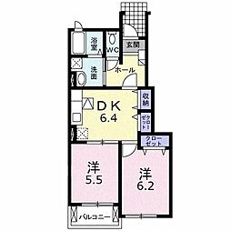 ラ・エスポワール2 2DKの間取図画像