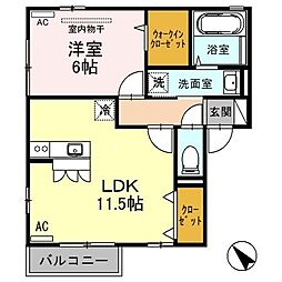 セジュールアルファ　A棟 2階1LDKの間取り