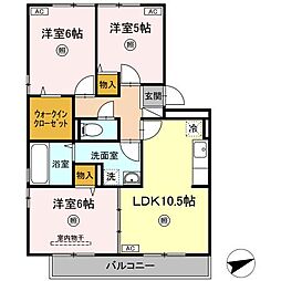 リビングタウン弓ヶ浜　F棟 3階3LDKの間取り