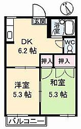 ジャンヌダルク 2階2DKの間取り