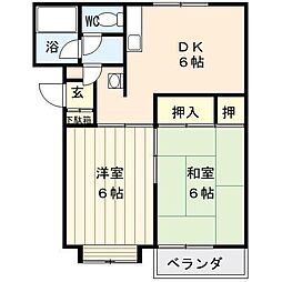 ピノキオＡ棟 1階2DKの間取り