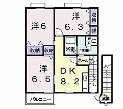 クレセント上乃木Ｃ 2階3DKの間取り