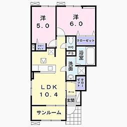 グランシャリオVIII　Ａ 1階2LDKの間取り