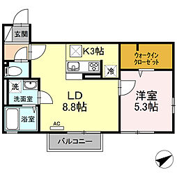 モッペル 1階1LDKの間取り