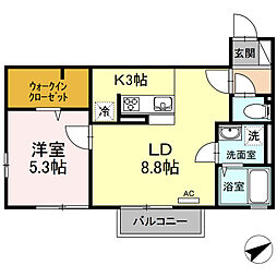 モッペル 2階1LDKの間取り