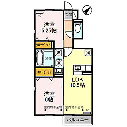 プレジール町新B 2LDKの間取図画像