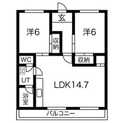 ワイズビル 4階2LDKの間取り