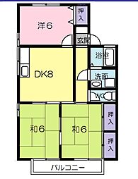 アーバングレイス 2階3DKの間取り