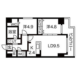 EFFECT　YAMAHANA 9階2LDKの間取り