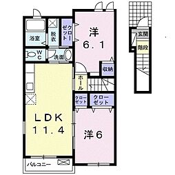 エクセレント・ベル　Ａ 2階2LDKの間取り