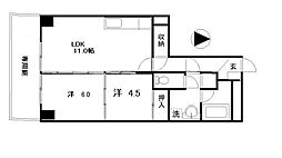 高須スカイハイツ 1階2LDKの間取り